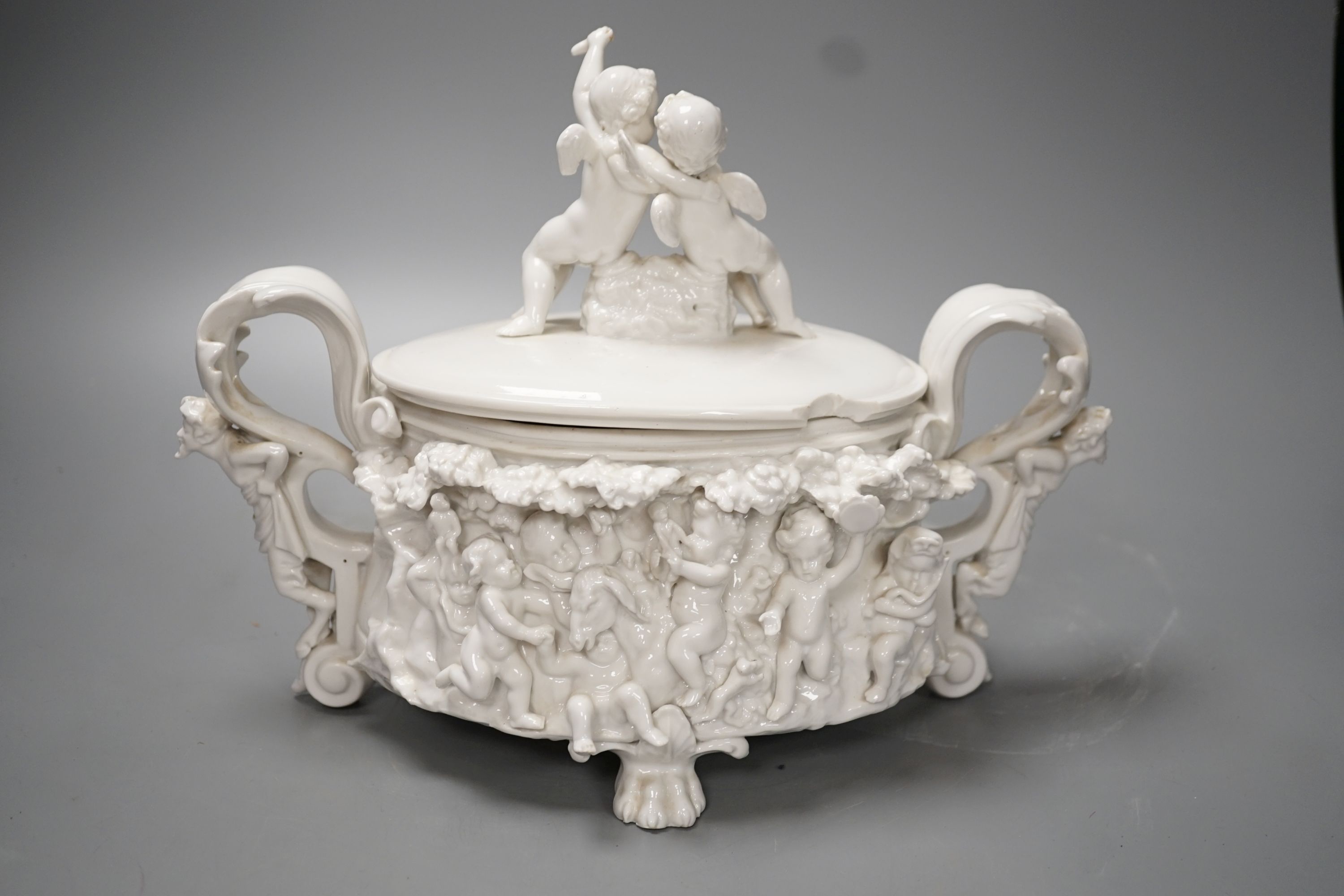 A Capodimonte style porcelain dish and cover - 22cm high